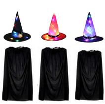 Fantasia De Bruxa Feiticeira Mago C/ Chapéu Led e Capa