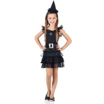 Fantasia de Bruxa Infantil Black de Halloween Com Chapéu