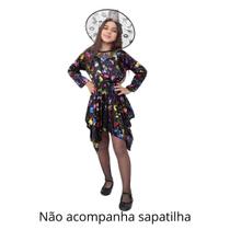 Fantasia De Bruxa Infantil Com Chapéu e Meia Calça Arrastão Vestido Bruxinha Brilho Festa Halloween Dia Das Bruxas