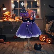 Fantasia de Bruxa Infantil Feiticeira C/ Saia Máscara e Varinha - 3 Pçs Festas Halloween