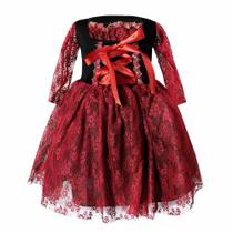 Fantasia de Bruxa Luxo Vermelho Bebê de Halloween