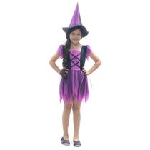 Fantasia de Bruxa para Halloween Infantil Roxa com Chapéu Vestido Halloween Bruxinha Sulamericana 910346