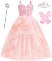 Fantasia de bruxa rosa ODESABO com luvas Crown Wand de 3-4 anos Fantasia de bruxa rosa ODESABO com luvas Crown Wand de 3-4 anos