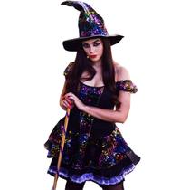 Fantasia De Bruxa Vestido Saia de Bico Halloween Carnaval