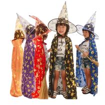 Fantasia De Bruxinha Mago Infantil Unissex C/ Chapéu e Capa - 2 Pçs Festas