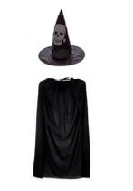 Fantasia de Bruxo Bruxa C/ Chapéu e Capa Festas