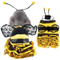 Fantasia de cachorro abelha Coppthinktu Vestido Bumblebee com boné de asas