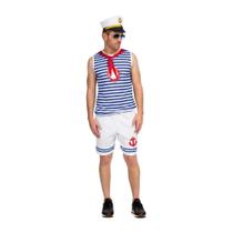 Fantasia De Carnaval Masculina Roupa de Marinheiro Adulto Com Quepe Fantasia De Carnaval Masculina Roupa de Marinheiro Adulto Com Quepe