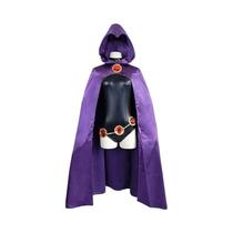 Fantasia De Cosplay Da Ravena Dos Teen Titans, Macacão Roxo Com Capa E Cinto, Uniforme De Halloween