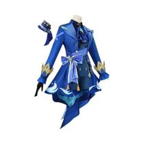 Fantasia De Cosplay Feminina Furina Preta Com Peruca, Chapéu E Sapatos De Salto Alto