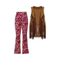 Fantasia De Cosplay Feminina Hippie Disco Anos 60 70 Paz E Amor Com Franjas Indianas Colete Cardigã