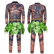 Fantasia de cosplay masculina com tatuagem de Halloween em Maui com blusa, calça e folha Fantasia de cosplay masculina com tatuagem de Halloween em Maui com blusa, calça e folha