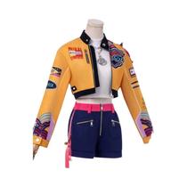 Fantasia De Cosplay Rumi Feminina Jaqueta Amarela Uniforme Brincos Shorts Para Anime Filme KPop