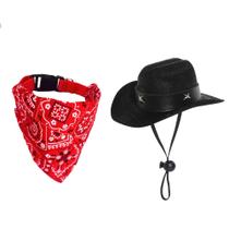 Fantasia de cowboy para animais de estimação, mini chapéu de cowboy preto, bandana