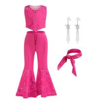 Fantasia de cowgirl Btonai para meninas dos anos 70 e 80 Pink Disco 3-12Y