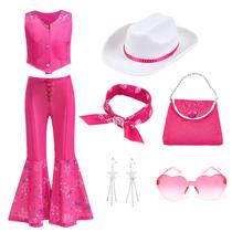 Fantasia de cowgirl Kidinix, roupa de discoteca para meninas de 3 a 12 anos, rosa