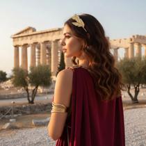 Fantasia De Deusa Grega Romana C/ 1 Tiara De Louro E 1 Bracelete Cobra Feminino Fantasia De Deusa Grega Romana C/ 1 Tiara De Louro E 1 Bracelete Cobra Feminino