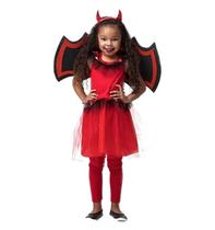 Fantasia de Diabinha Infantil Menina Halloween Chifres e Asa Fantasia de Diabinha Infantil Menina Halloween Chifres e Asa