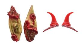 Fantasia de diabo orelha latex e chifre halloween festas