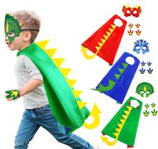 Fantasia de dinossauro Irolewin para crianças, capas de dragão com cauda, máscaras de dinossauro, garras como crianças, brinquedos de festa, presentes e brinquedos, pacote com 3 Fantasia de dinossauro Irolewin para crianças, capas de dragão com cauda, máscaras de dinossauro, garras como crianças, brinquedos de festa, presentes e brinquedos, pacote com 3
