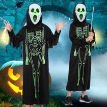Fantasia de Esqueleto Florescente 80cm Infantil Para Festas e Halloween Brilha no Escuro Fantasia de Esqueleto Florescente 80cm Infantil Para Festas e Halloween Brilha no Escuro