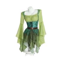 Fantasia De Fada Verde Para Mulheres Com Asas E Cinto, Vestido Medieval Para Cosplay De Halloween