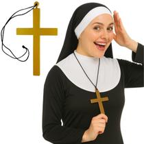 Fantasia De Freira Adulto Kit Acessório Com Véu E Crucifixo Fantasia De Freira Adulto Kit Acessório Com Véu E Crucifixo