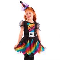 Fantasia de Halloween Bruxa Colorida Com Cinto Infantil 2 á 16