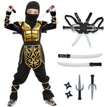 Fantasia de Halloween digi Kids Ninja para meninos dourada 4-12T Fantasia de Halloween digi Kids Ninja para meninos dourada 4-12T