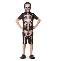 Fantasia de Halloween Esqueleto Infantil Macacão Curto Caveira Estampada