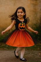 Fantasia De Halloween Infantil Para Menina Vestido De Bruxinha Da Abóbora Com Tule Fantasia De Halloween Infantil Para Menina Vestido De Bruxinha Da Abóbora Com Tule
