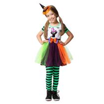 Fantasia de Halloween Menina Bruxa Infantil Com Polaina