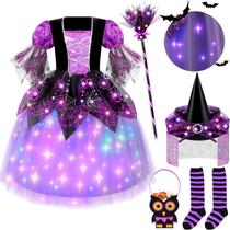 Fantasia de Halloween Relaehih Light Up Witch para meninas de 4 a 11 anos