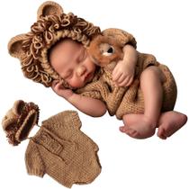 Fantasia de Leão para Bebês Recém-Nascidos (0-2 Meses) - com Adereços Fotográficos
