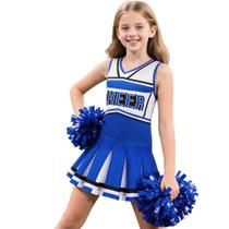 Fantasia de líder de torcida Gortykor para meninas Roupa de líder de torcida para presentes de líder de torcida de Halloween de 3 a 10 anos (azul, 7 a 8 anos)