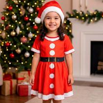 Fantasia de Mamãe Noel Infantil Noelete Com Gorro de Natal