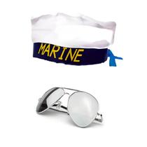 Fantasia de Marinheiro C/ Boina Quepe e Óculos Espelhado Fantasia de Marinheiro C/ Boina Quepe e Óculos Espelhado