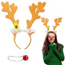 Fantasia de Natal com chifres de rena com nariz iluminado Fantasia de Natal com chifres de rena com nariz iluminado