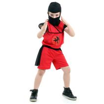Fantasia de Ninja Infantil Curta Vermelho Preto Roupa de Ninja Sulamericana 910515
