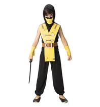 Fantasia de Ninja Infantil Samurai Amarelo Com Capuz e Máscara Fantasia de Ninja Infantil Samurai Amarelo Com Capuz e Máscara