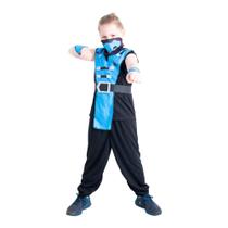 Fantasia de Ninja Samurai Azul Infantil Masculino Com Máscara