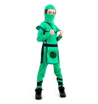 Fantasia de Ninja Samurai Verde Com Gorro Infantil Luxo