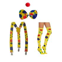 Fantasia de Palhaça C/ Suspensório Gravata Nariz Meias - 4 PÇS Circo Festas