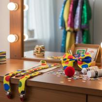 Fantasia De Palhaço C/ Suspensório Gravata E Nariz - 3 Pçs Circo Festas