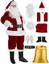 Fantasia de Papai Noel Mannice Wine Red Plush, 9 peças para homens Fantasia de Papai Noel Mannice Wine Red Plush, 9 peças para homens