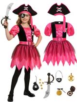 Fantasia de pirata Bordazor Kids Buccaneer Dress para meninas de 3 a 4 anos