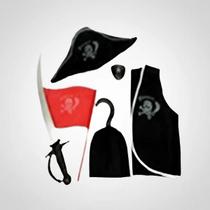 Fantasia De Pirata Infantil C/ 6 Pçs - Chapéu Gancho Espada Bandeira Tapa olho Colete
