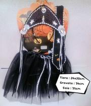 Fantasia de Pirata Menina Infantil 4 ao 8 anos Preto Saia + Tiara + Gravada Para Festas Halloween