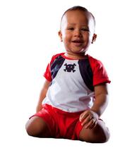 Fantasia de Pirata pra Bebê Macacão Curto e Lenço Halloween Infantil