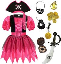 Fantasia de pirata SIZGAROOT Girls com acessórios Halloween 3-4T Fantasia de pirata SIZGAROOT Girls com acessórios Halloween 3-4T